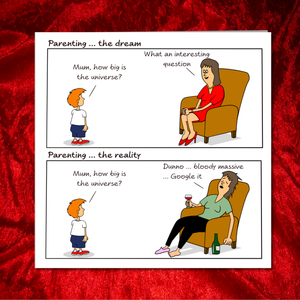 Funny Mother's Day Card / Birthday Card from Son / Husband -  Parenting Dream v Reality - Amusing Humorous - Mum's Life with Kids / Children