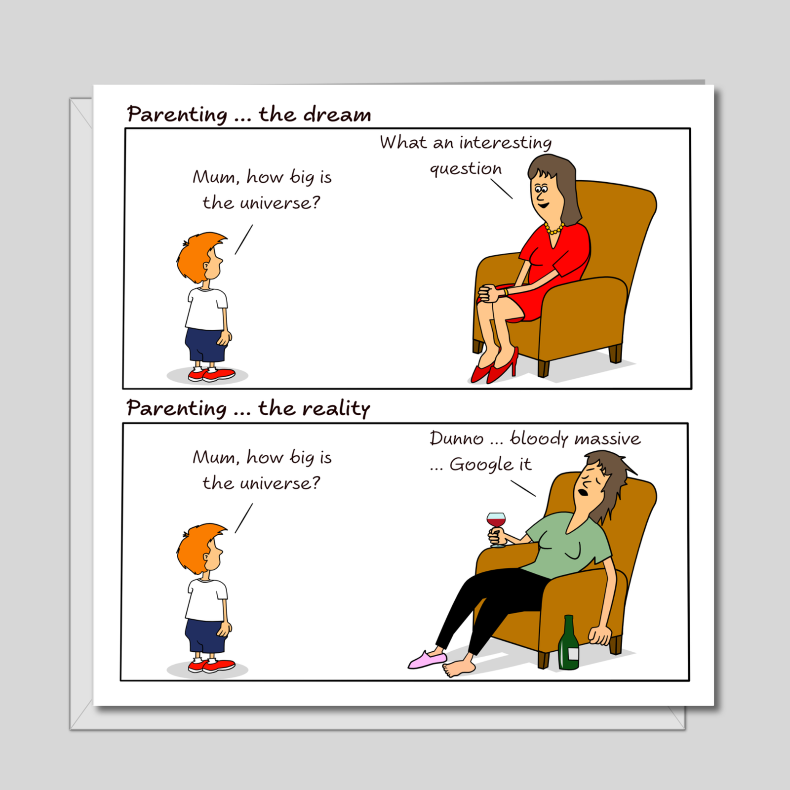 Funny Mother's Day Card / Birthday Card from Son / Husband -  Parenting Dream v Reality - Amusing Humorous - Mum's Life with Kids / Children