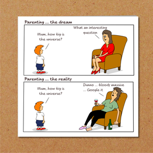 Funny Mother's Day Card / Birthday Card from Son / Husband -  Parenting Dream v Reality - Amusing Humorous - Mum's Life with Kids / Children