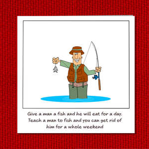 Funny Fishing Father's Day Card - Fisherman Catching Fish - funny humorous amusing cartoon - for best dad - humour