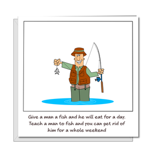 Funny Fishing Father's Day Card - Fisherman Catching Fish - funny humorous amusing cartoon - for best dad - humour