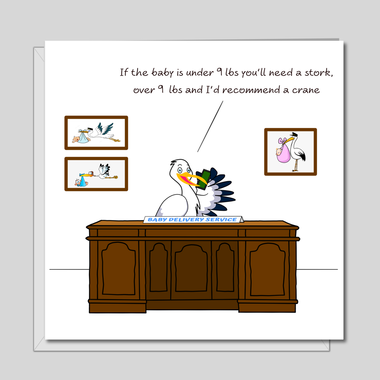 Funny New Baby Congratulations Card for New Parents Humorous Pregnancy Card for Mother and Father. Stork Baby Delivery. Swizzoo