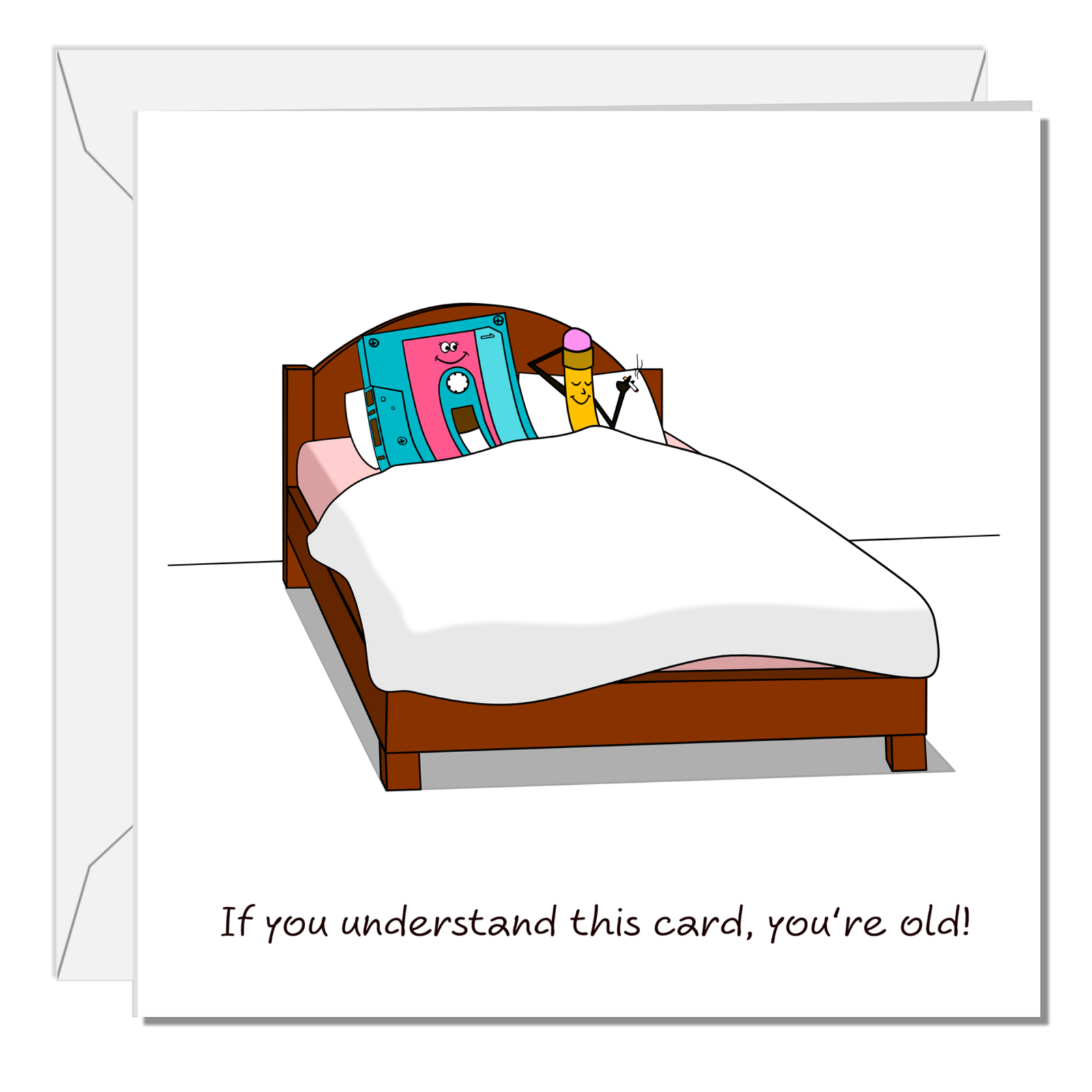 Funny Birthday Card for Wife Husband Friend - Rude Naughty Humour fun - Tape & Pencil in Bed Sex 1960 1970 1980 1990 sixties seventies