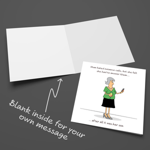 Funny Mother's Day Card Mum's Birthday Best Mum from Son Nuisance Calls Phone Humorous Humour amusing