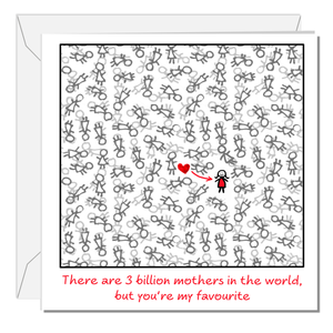 Mother's Day Card for Mum from Son Daughter 3 Billion You Favourite Best Special Awesome Birthday