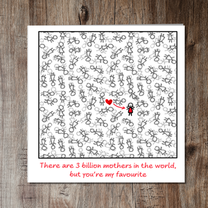 Mother's Day Card for Mum from Son Daughter 3 Billion You Favourite Best Special Awesome Birthday
