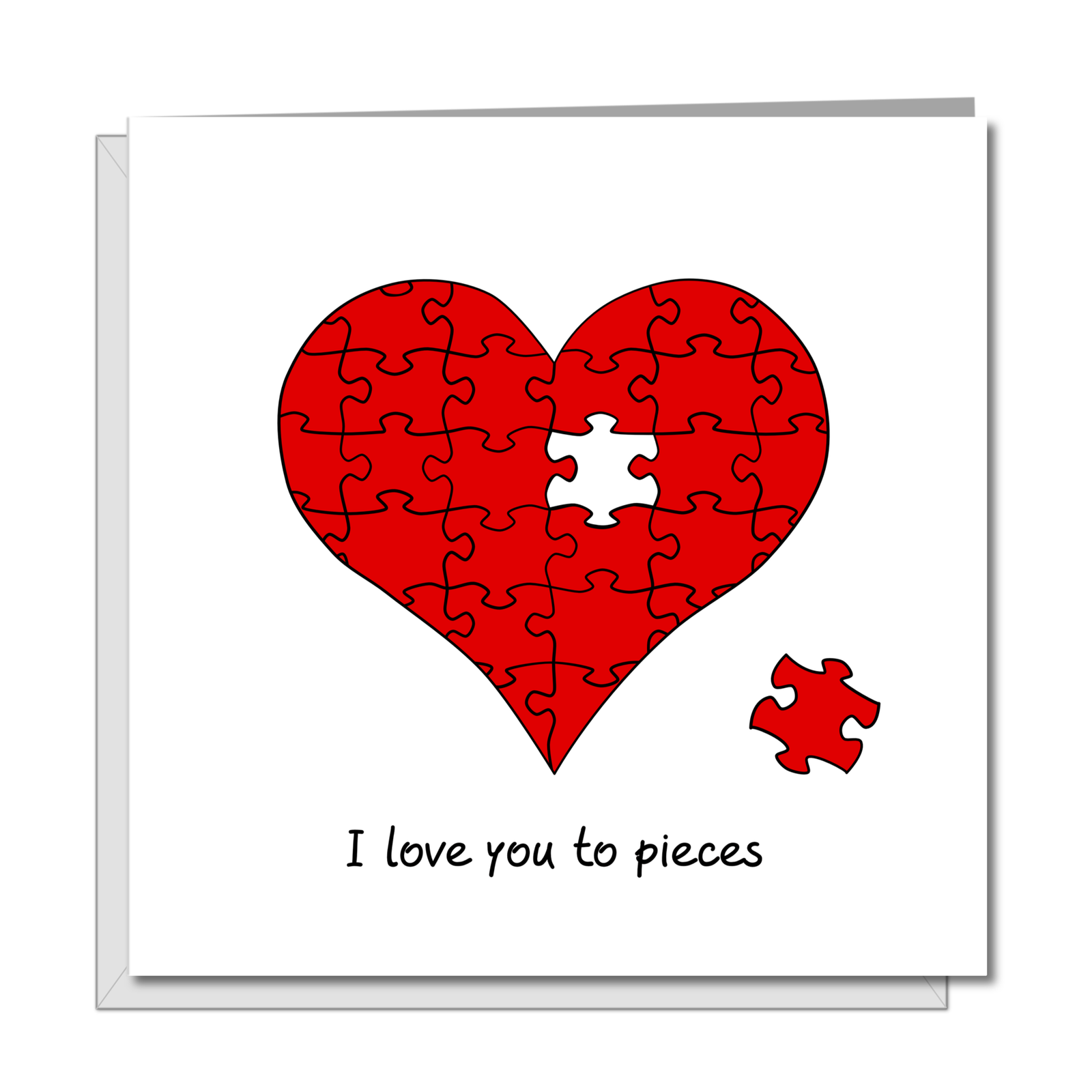 Romantic Anniversary Card / Valentines / Engagement / Wedding Card - I love you to pieces - best boyfriend girlfriend wife husband red heart