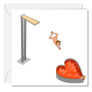 Fun Valentine's Card for Girlfriend, Fiance or Wife - Not Falling, but Diving in Love! - Sexy Love Naughty Naked Red Heart