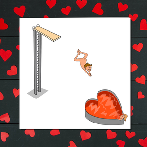 Fun Valentine's Card for Girlfriend, Fiance or Wife - Not Falling, but Diving in Love! - Sexy Love Naughty Naked Red Heart