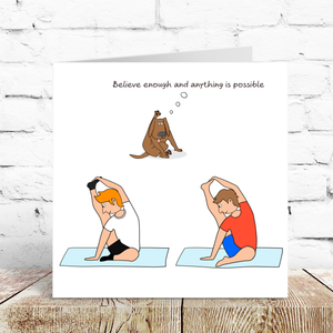 Funny Birthday Card Yoga Dog Pilates Cat Exercise Pet Gym for Male Him Husband Boyfriend Brother Dad Son