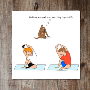 Funny Birthday Card Yoga Dog Pilates Cat Exercise Pet Gym for Male Him Husband Boyfriend Brother Dad Son