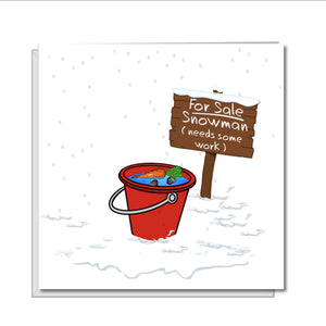 Funny Christmas Card - snowman card -  for family, kids, children, teacher, family -  amusing cartoon humorous snow